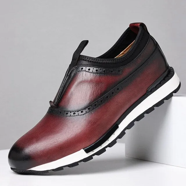 Casual Solid Dark Color Genuine Leather Sneakers