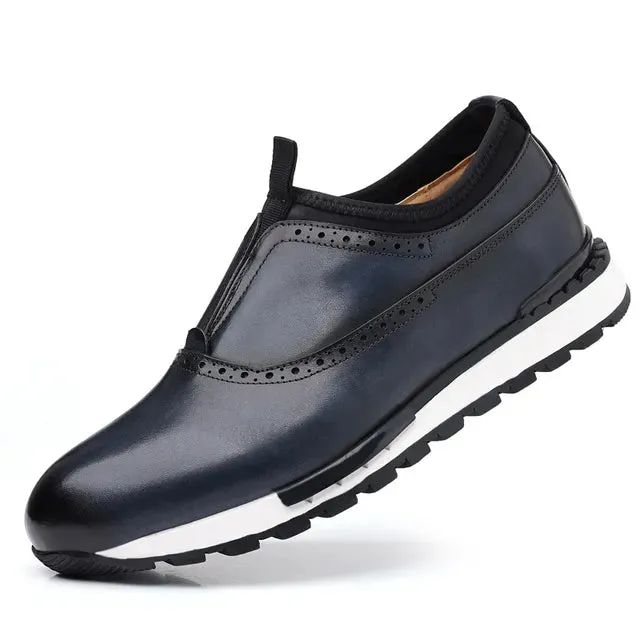 Casual Solid Dark Color Genuine Leather Sneakers