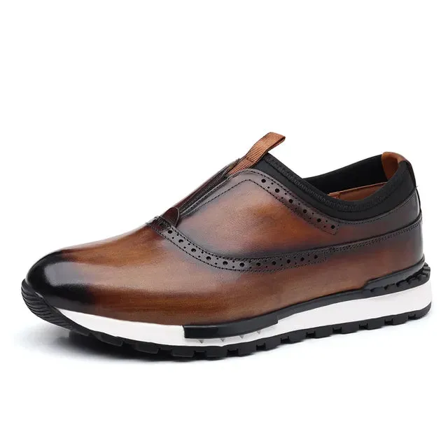 Casual Solid Dark Color Genuine Leather Sneakers