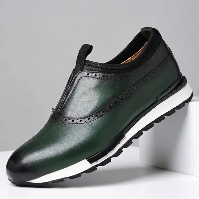 Casual Solid Dark Color Genuine Leather Sneakers