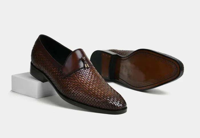 Diego Men Weaved Leather Loafers in Brown