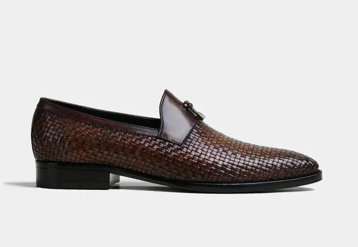 Diego Men Weaved Leather Loafers in Brown