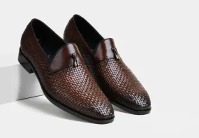 Diego Men Weaved Leather Loafers in Brown