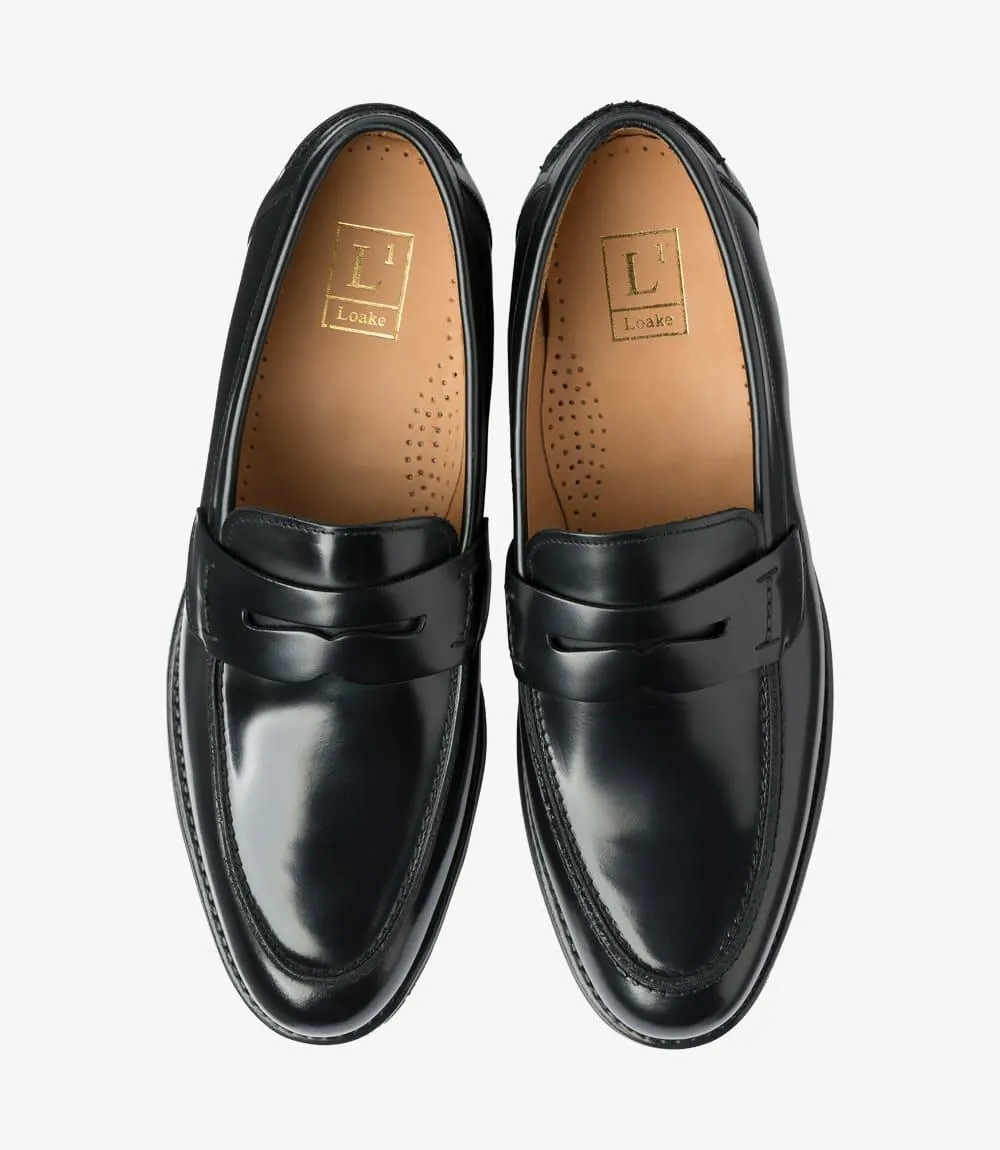 LOAKE 356 BLACK LOAFER SLIP ON RUBBER SOLE F-MEDIUM