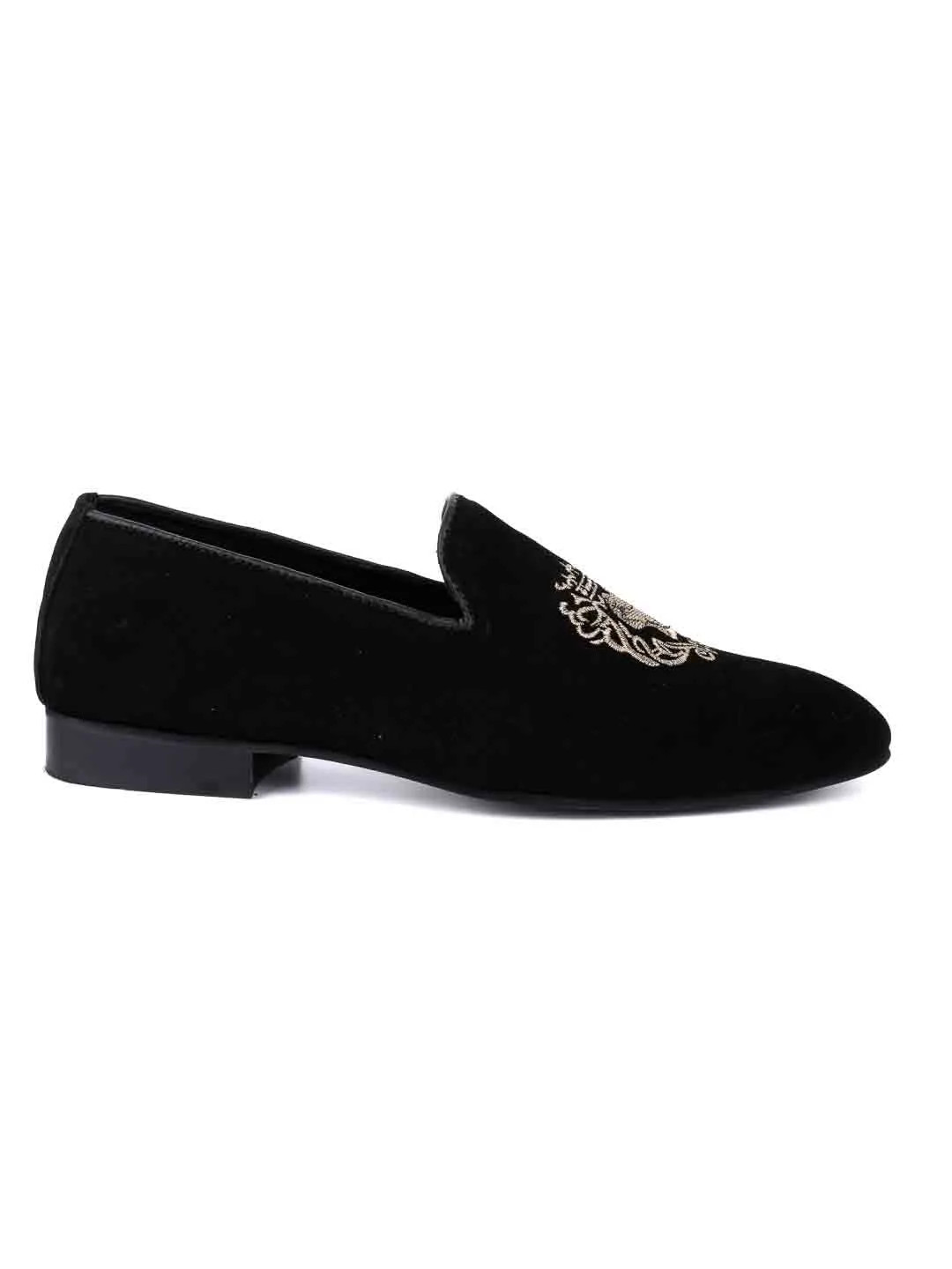 Men Black Embroidered Loafers