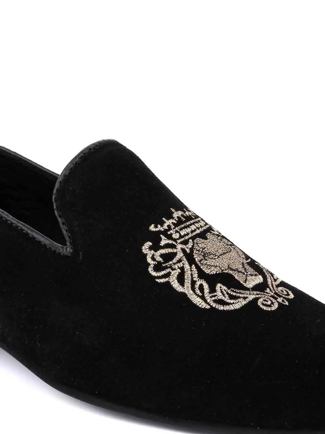 Men Black Embroidered Loafers