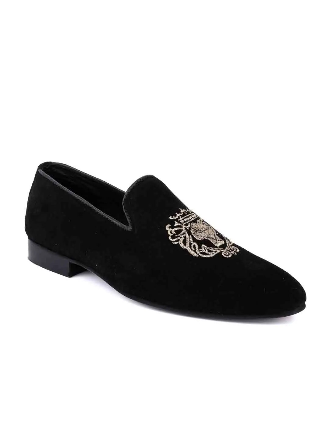 Men Black Embroidered Loafers