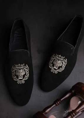 Men Black Embroidered Loafers