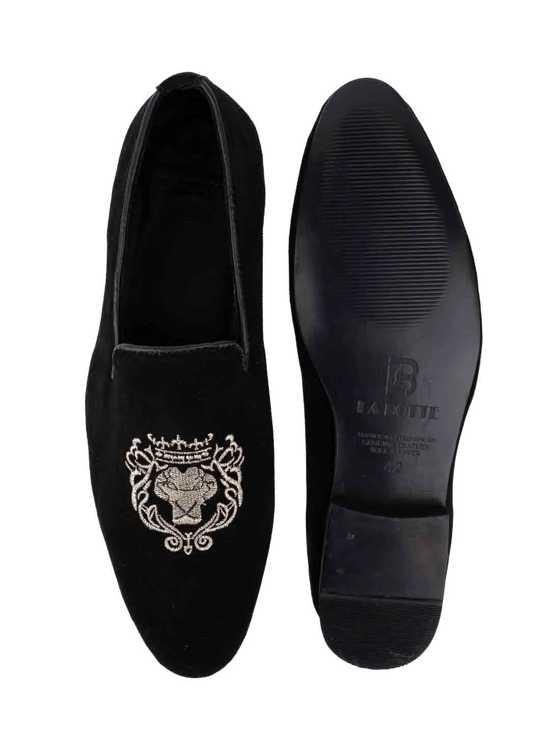 Men Black Embroidered Loafers