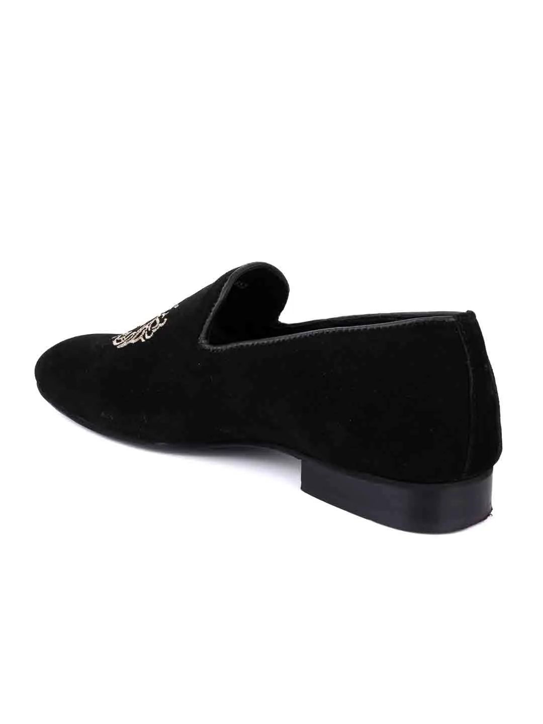 Men Black Embroidered Loafers