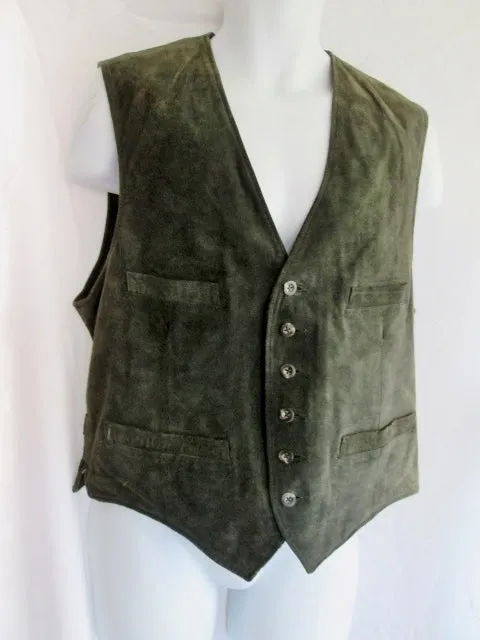 Mens GAP LEATHER SUEDE Sleeveless JACKET Coat VEST GRAY L Cowboy Western