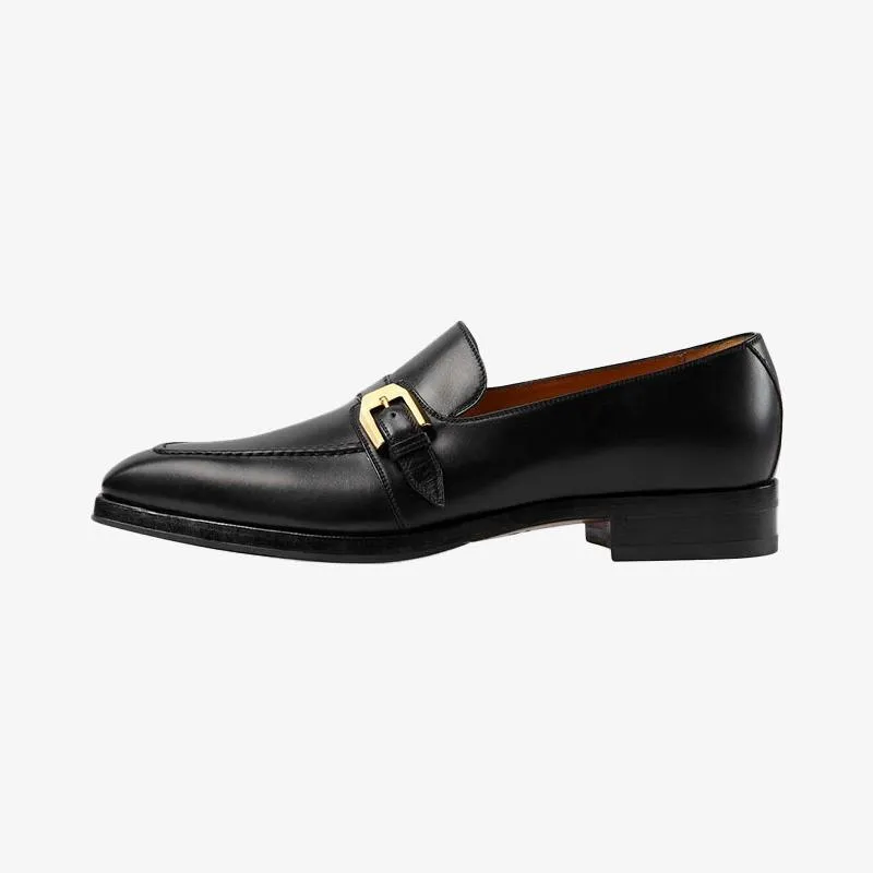 Single-Sided Gold Buckle Calfskin Loafers