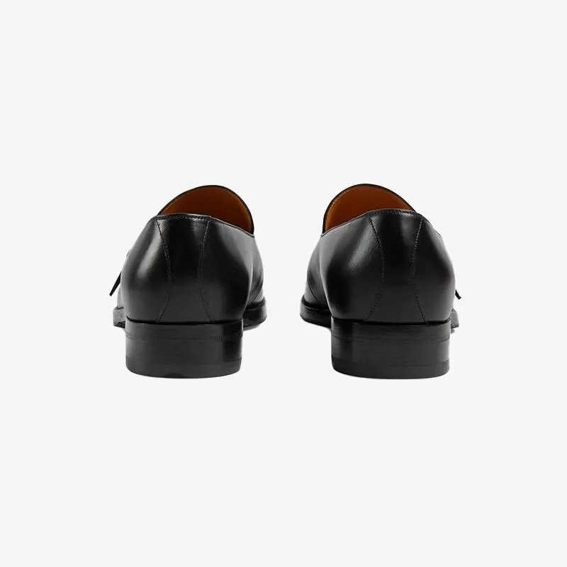 Single-Sided Gold Buckle Calfskin Loafers