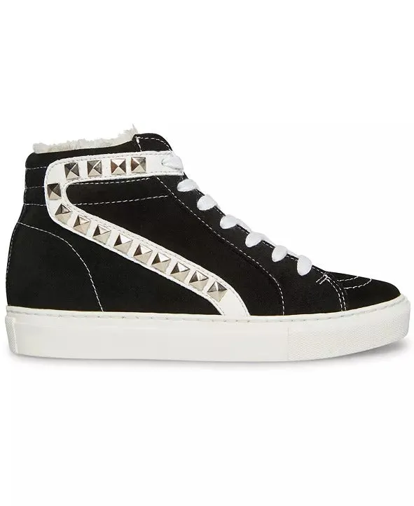 Steve Madden Tracey-F Black Suede Fashion High Top Lace Up Embellished Sneakers