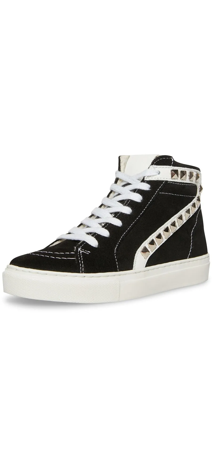 Steve Madden Tracey-F Black Suede Fashion High Top Lace Up Embellished Sneakers