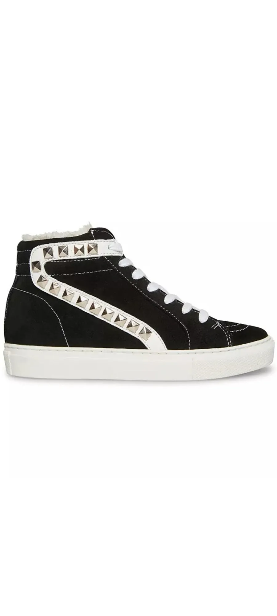 Steve Madden Tracey-F Black Suede Fashion High Top Lace Up Embellished Sneakers