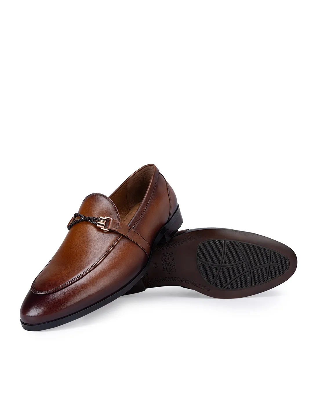 Tan Braided Leather Loafers