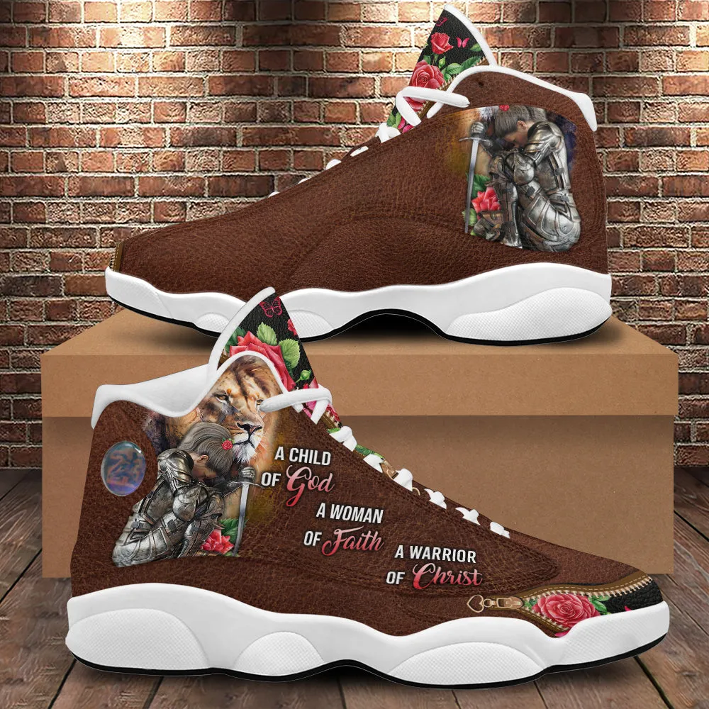 Teesdily | Custom Woman Warrior Of God Basketball Shoes, Jesus Lion Rose Running Shoes, Child Of God Sneaker Shoes Gift For Mom