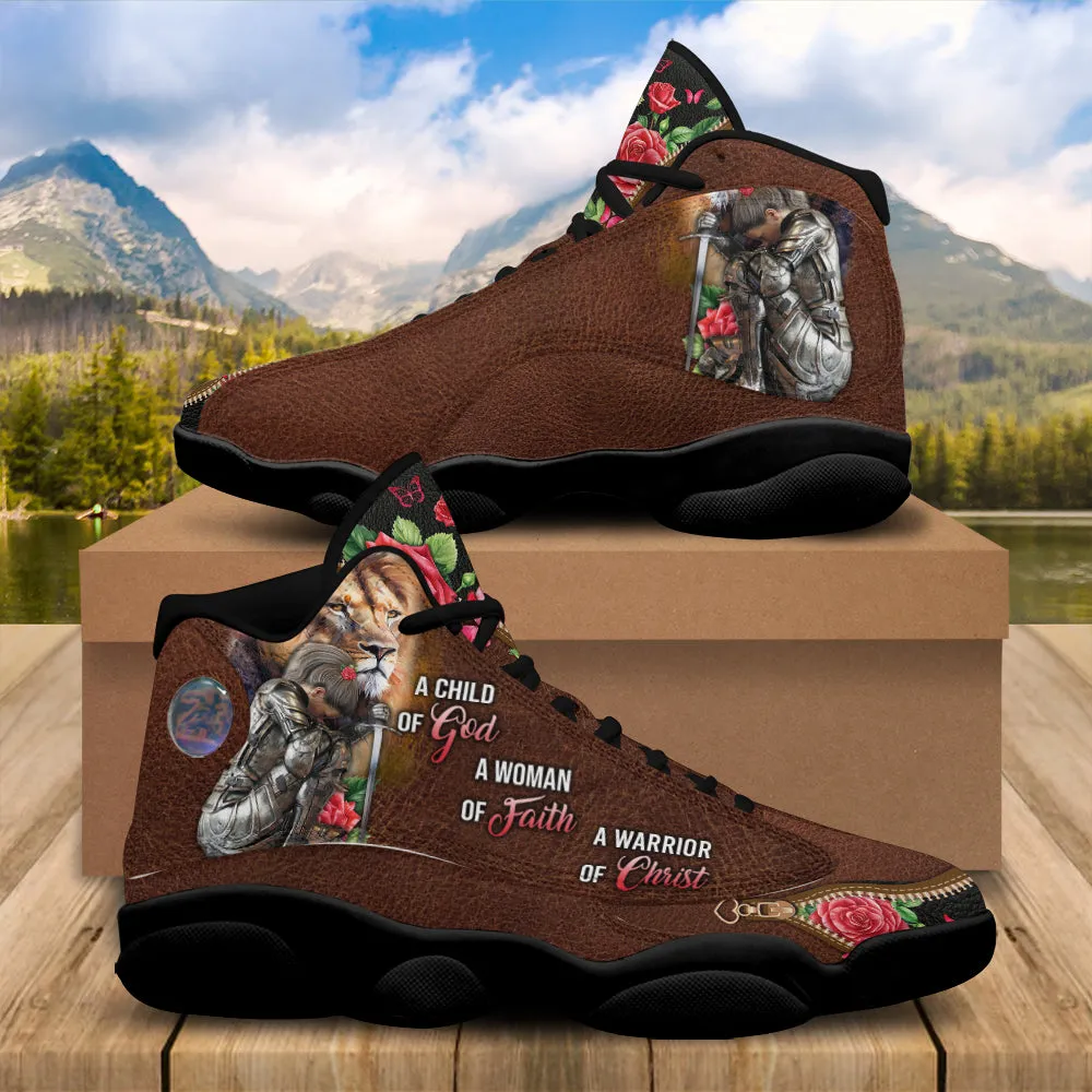 Teesdily | Custom Woman Warrior Of God Basketball Shoes, Jesus Lion Rose Running Shoes, Child Of God Sneaker Shoes Gift For Mom