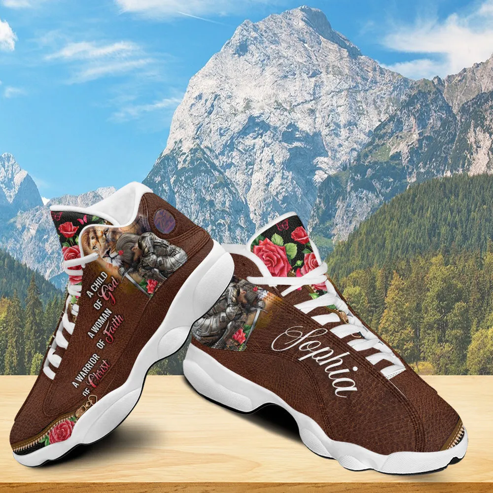 Teesdily | Custom Woman Warrior Of God Basketball Shoes, Jesus Lion Rose Running Shoes, Child Of God Sneaker Shoes Gift For Mom