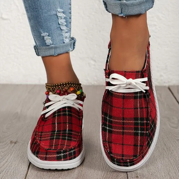 Women's Fashionable Casual Plaid Flat Canvas Shoes 68233621S