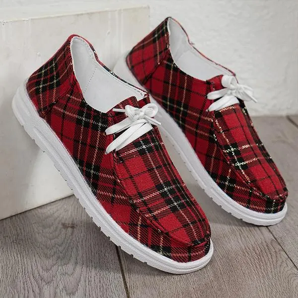 Women's Fashionable Casual Plaid Flat Canvas Shoes 68233621S