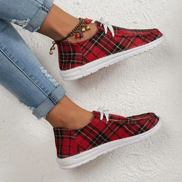 Women's Fashionable Casual Plaid Flat Canvas Shoes 68233621S