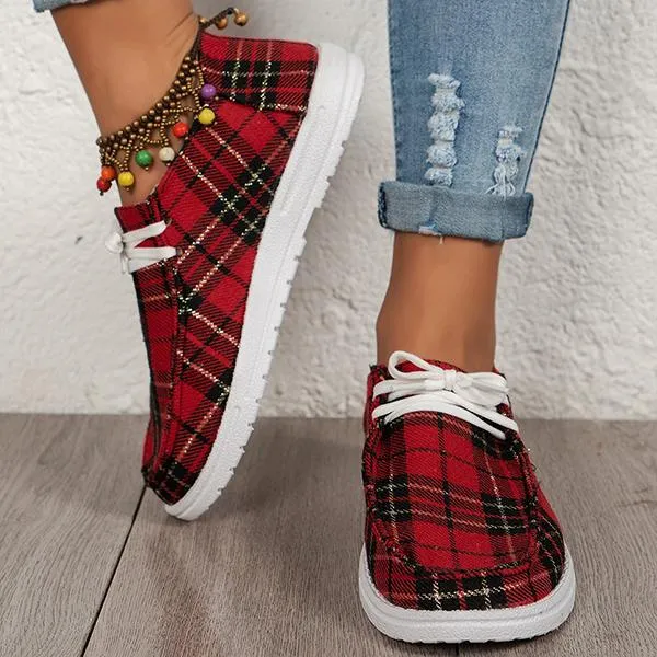 Women's Fashionable Casual Plaid Flat Canvas Shoes 68233621S