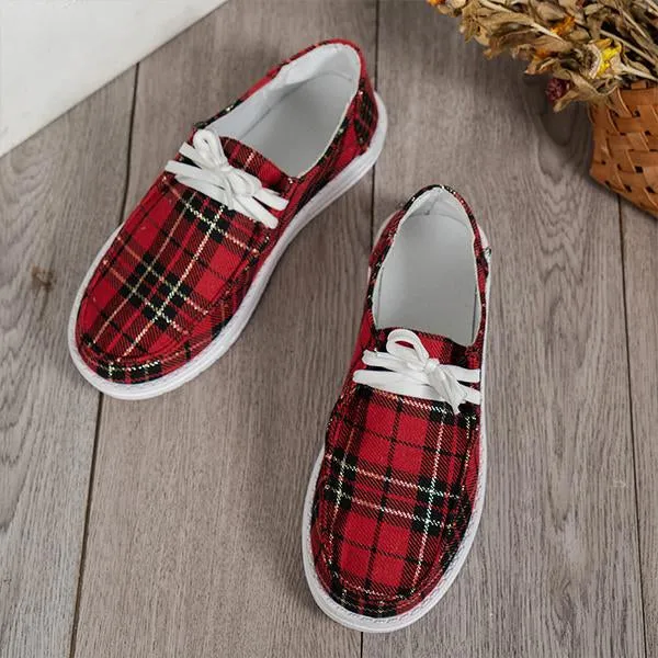 Women's Fashionable Casual Plaid Flat Canvas Shoes 68233621S
