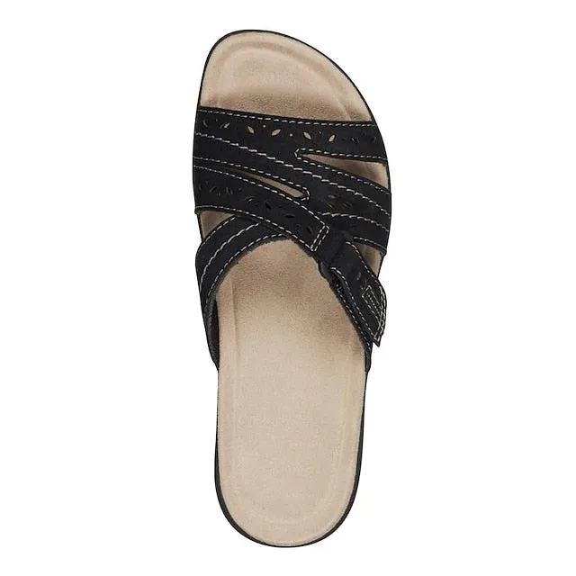 Women's Sandals Slippers Boho Bohemia Beach Flat Sandals Outdoor Slippers Daily Beach Wedge Heel Classic Casual PU Solid Color Black White Pink